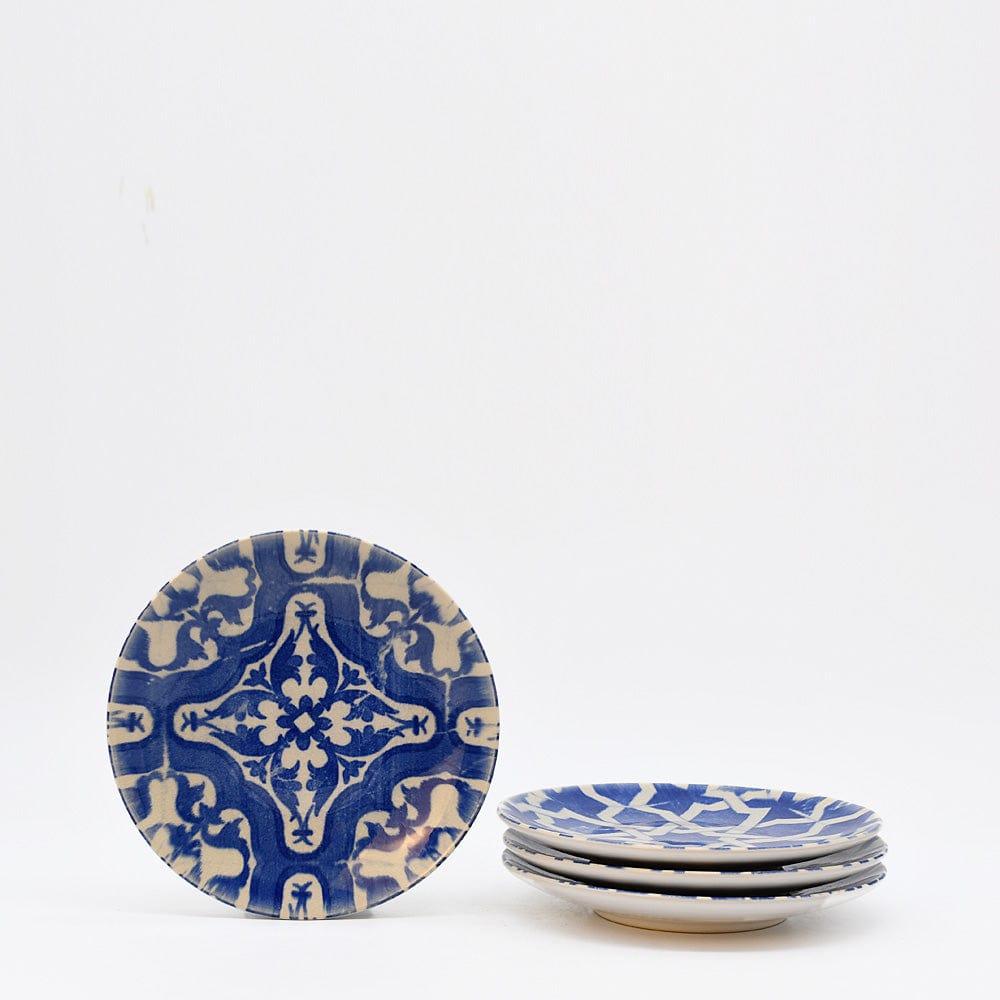 Assiette à entrée ou dessert en grès bleu aux motifs azulejos Assiette en grés "Éléments" 16cm - Lot de 4