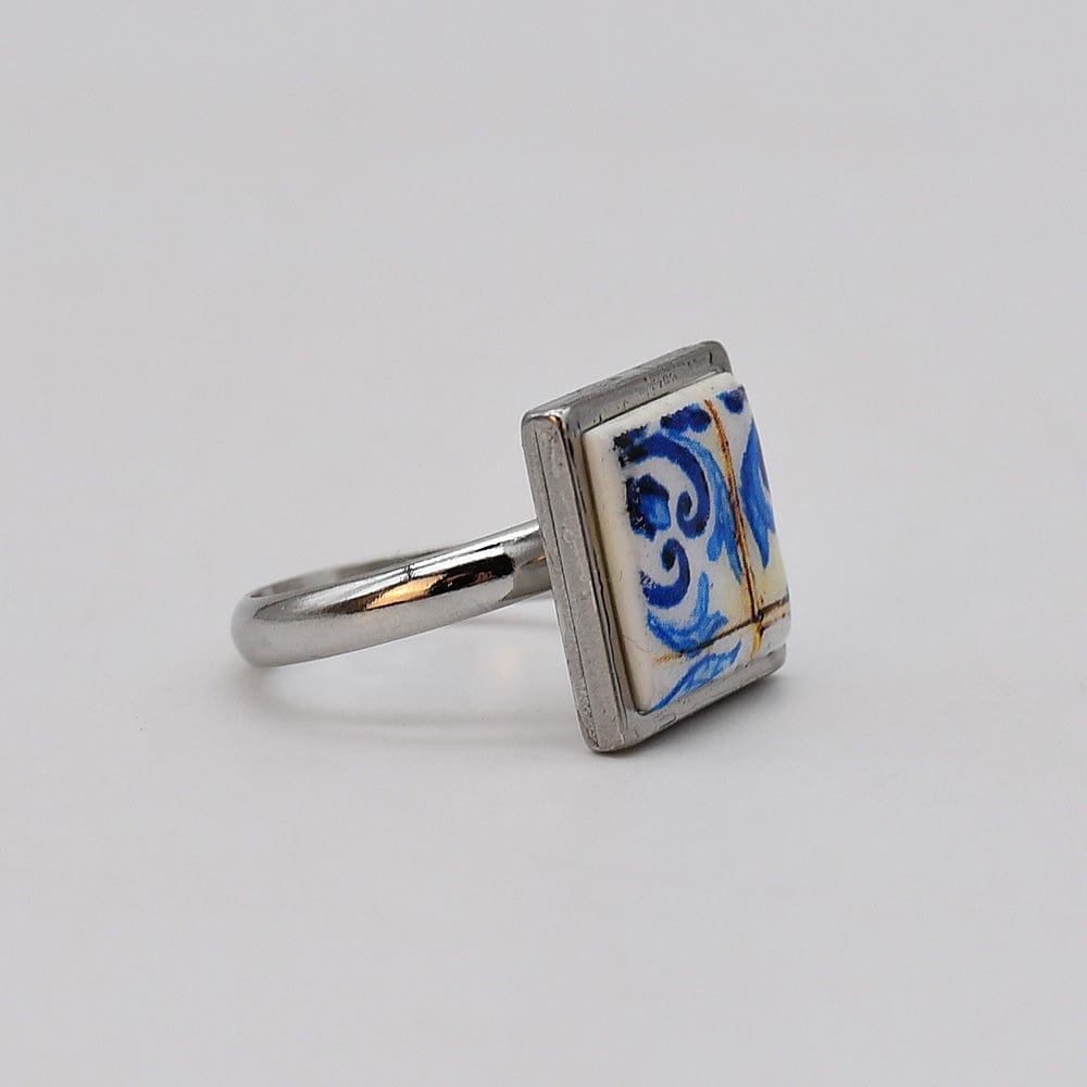 Bague carrée aux motifs azulejos I Bijoux fantaisie portugais Bague "Azulejos"