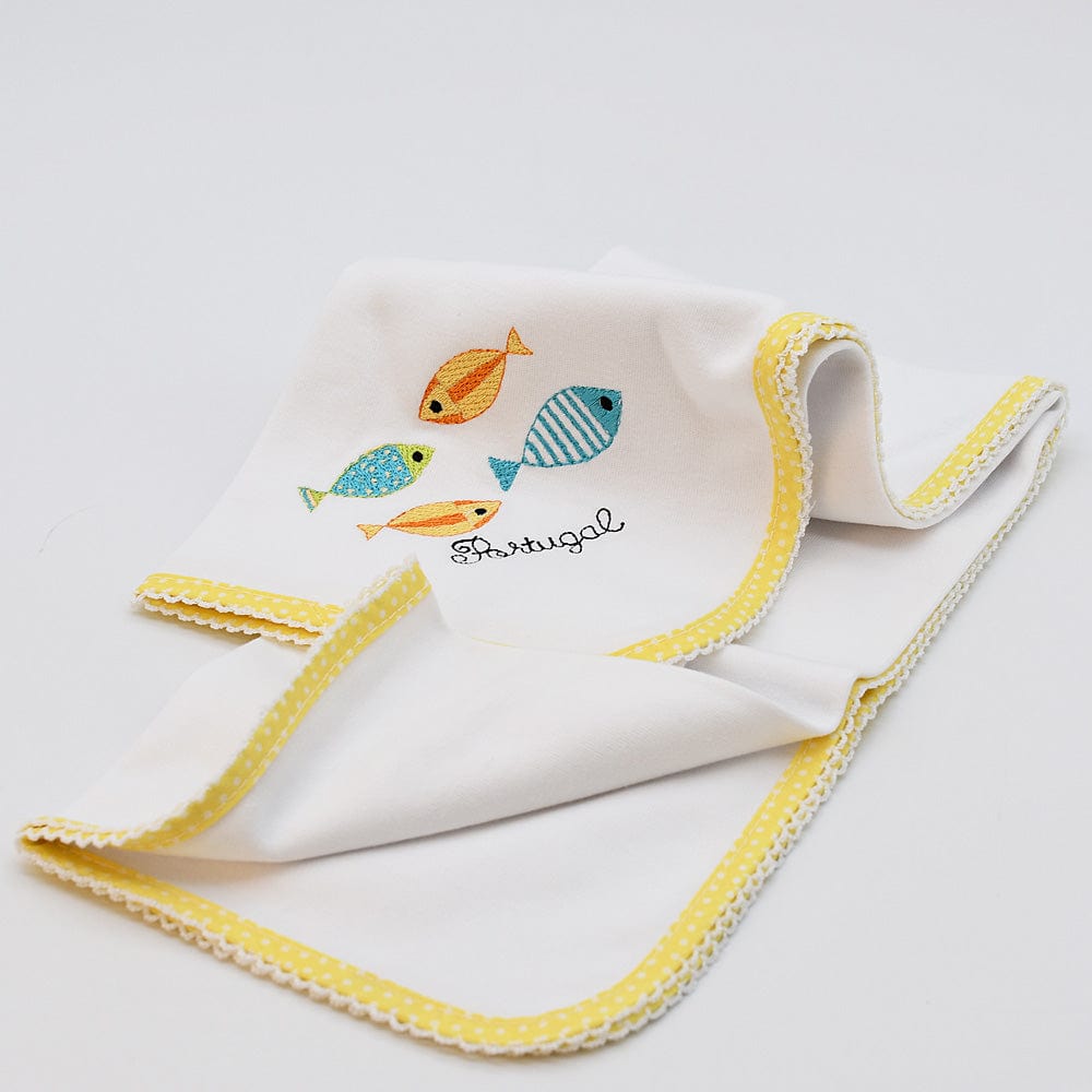 Doudou jaune en coton aux motifs sardines portugaises Doudou en coton "Sardinhas" - Jaune