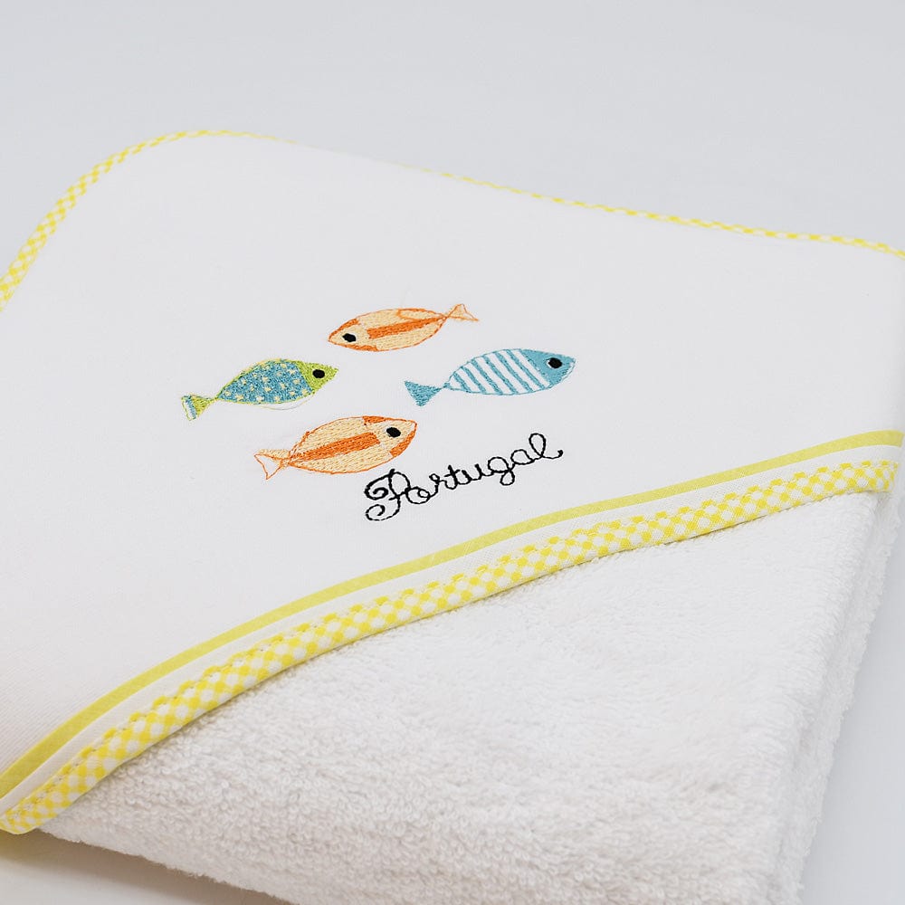 Drap de bain à capuche jaune aux motifs sardines portugaises Drap de bain à capuche en coton "Sardinhas" - Jaune