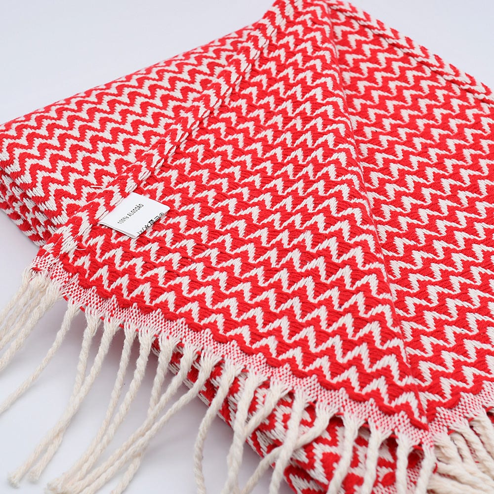 Plaid en coton bleu motifs chevrons I Artisanat du Portugal en ligne Plaid en coton "Ondas" - Rouge