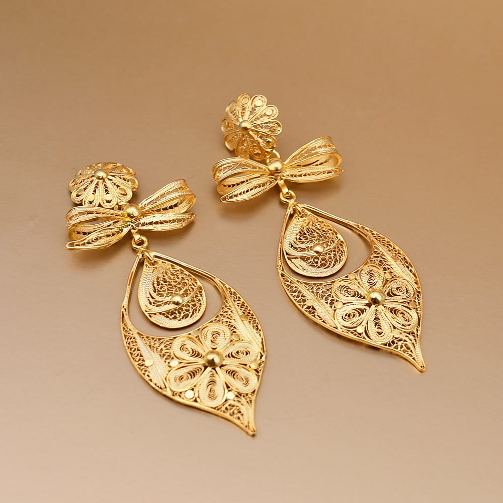 14k Gold Plated Earrings Filigree Style Aretes Estilo filigrana En Oro Lam  14k